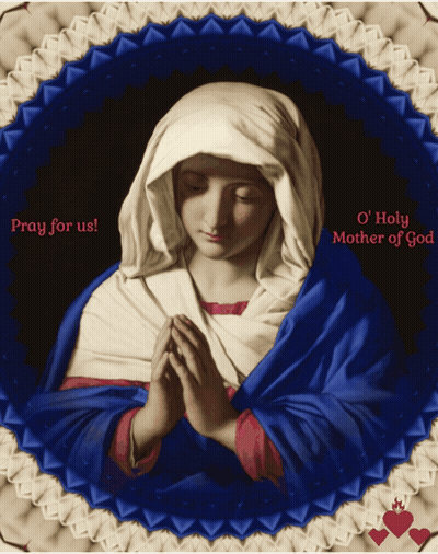 A Painting Of A Woman Praying With The Words Pray For Us On The Bottom GIF