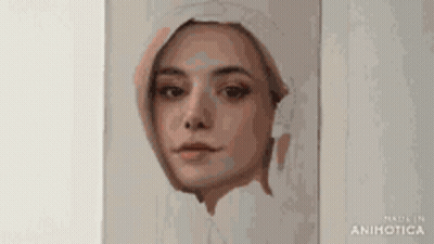 A Painting Of A Woman 'S Face With A Towel Around Her Head . GIF