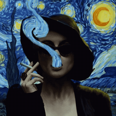 A Painting Of A Woman Smoking A Cigarette GIF