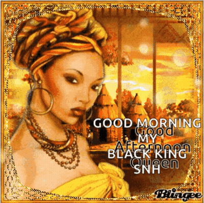A Painting Of A Woman Wearing A Turban And Earrings With The Words Good Morning GIF