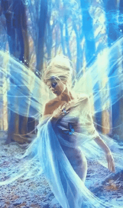 A Painting Of A Woman With A Butterfly On Her Chest GIF