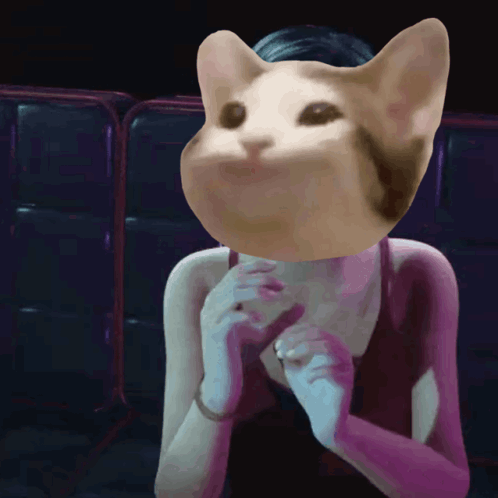 A Painting Of A Woman With A Cat 'S Head On Her Head GIF