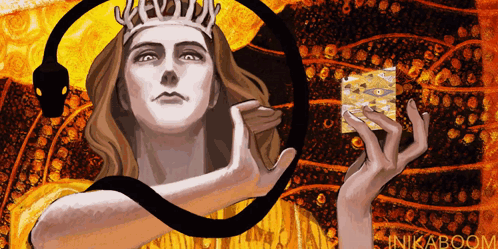 A Painting Of A Woman With A Crown On Her Head And A Snake Behind Her GIF