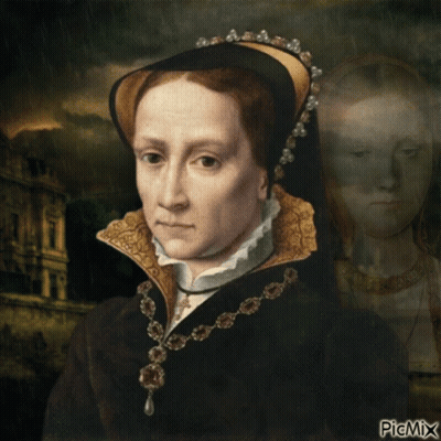 A Painting Of A Woman With A Necklace And A Picmix Watermark GIF