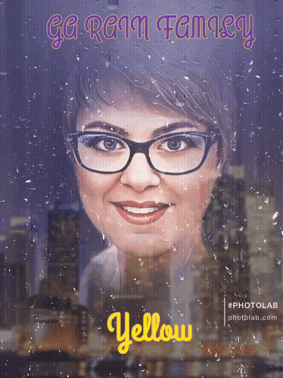 A Painting Of A Woman With Glasses And The Name Yellow GIF