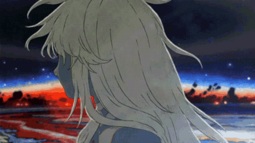 A Painting Of A Woman With Long White Hair GIF