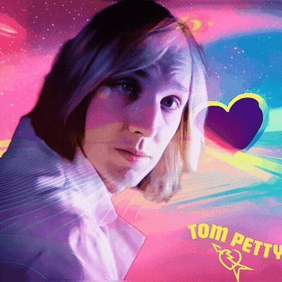 A Painting Of A Woman With The Name Tom Petty On The Bottom GIF
