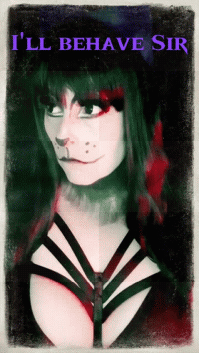 A Painting Of A Woman With The Words I 'Ll Behave Sir GIF