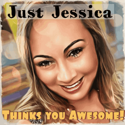 A Painting Of A Woman With The Words Just Jessica Thinks You Awesome Below It GIF