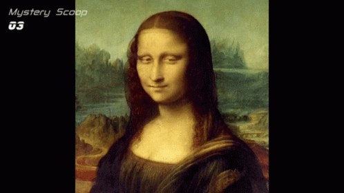 A Painting Of A Woman With The Words Mystery Scoop On The Bottom Right GIF