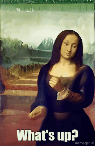 A Painting Of A Woman With The Words What 'S Up On The Bottom GIF