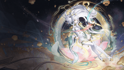A Painting Of A Woman With White Hair And A Sword GIF
