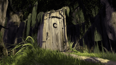 A Painting Of A Wooden Outhouse With The Letter C On It GIF
