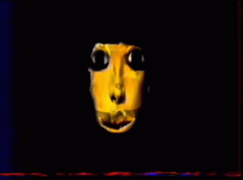 A Painting Of A Yellow Face With Black Eyes On A Black Background GIF