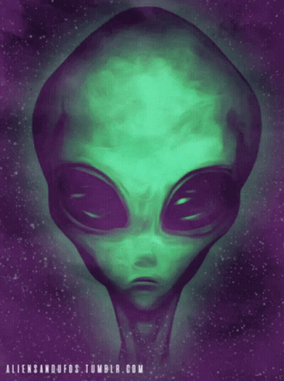 A Painting Of An Alien With The Website Aliensanufos.tumblr.com Written Below It GIF