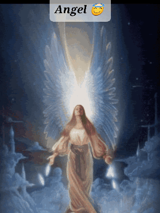 A Painting Of An Angel With The Name Angel On The Bottom Right GIF