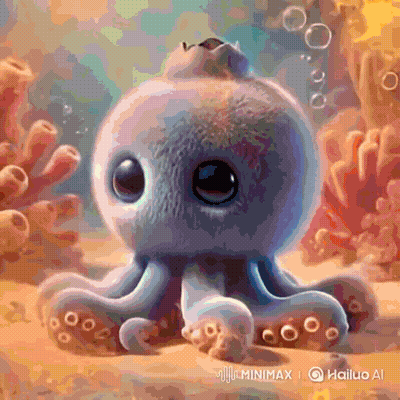 A Painting Of An Octopus By Hailuo Ai With Bubbles GIF