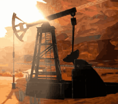 A Painting Of An Oil Pump With The Sun Shining Through It GIF