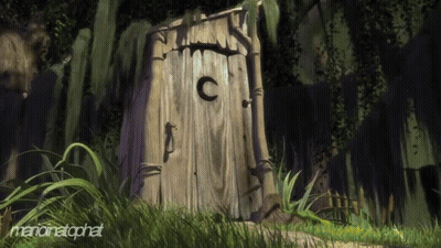 A Painting Of An Outhouse With The Letter C On It GIF