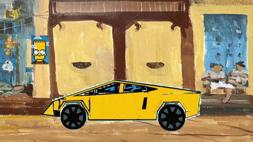 A Painting Of Bart Simpson And A Yellow Car GIF
