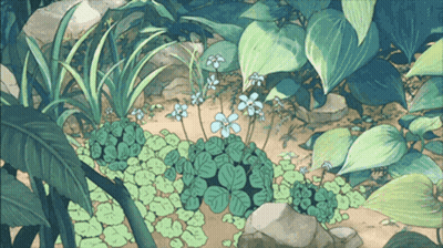 A Painting Of Flowers And Leaves In A Jungle GIF