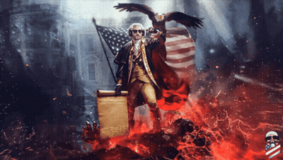A Painting Of George Washington Holding A Scroll And An Eagle GIF