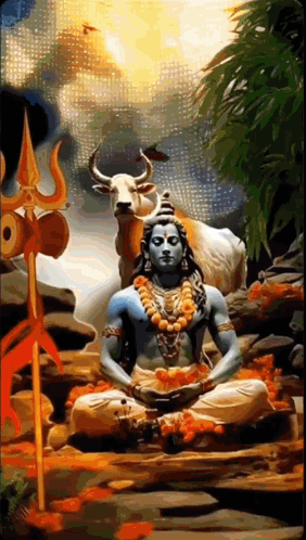 A Painting Of Lord Shiva Sitting In A Lotus Position GIF