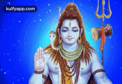 A Painting Of Lord Shiva With A Snake Around His Neck . GIF