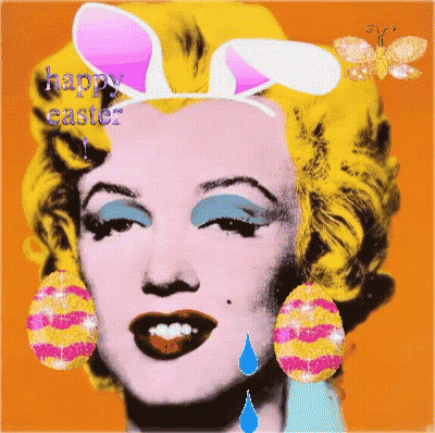 A Painting Of Marilyn Monroe With Bunny Ears On Her Head GIF