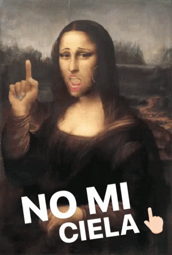 A Painting Of Mona Lisa With The Words " No Mi Ciela " On The Bottom GIF