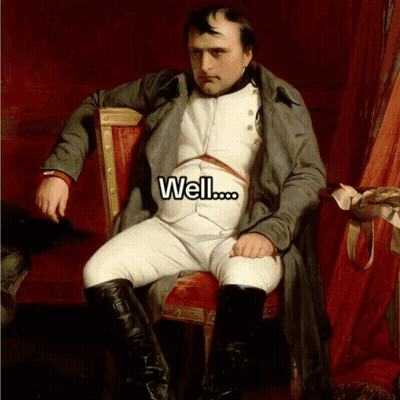 A Painting Of Napoleon Sitting In A Chair With The Words Well Written On His Stomach GIF