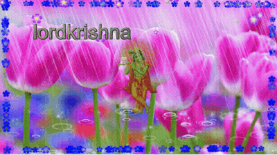 a painting of pink flowers with the words lordkrishna on the bottom