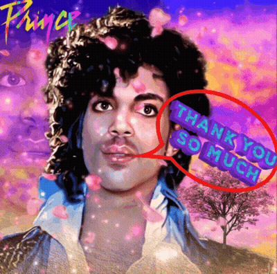 A Painting Of Prince With A Speech Bubble Saying Thank You So Much GIF