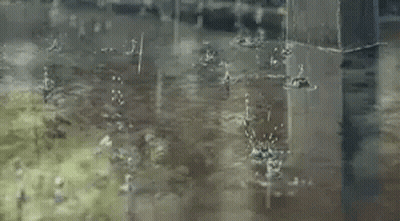 A Painting Of Rain Drops Falling On A Body Of Water . GIF
