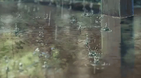 A Painting Of Rain Drops Falling On A Pond GIF