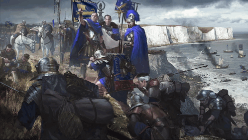 A Painting Of Roman Soldiers Holding A Banner That Says ' Emperor ' On It GIF
