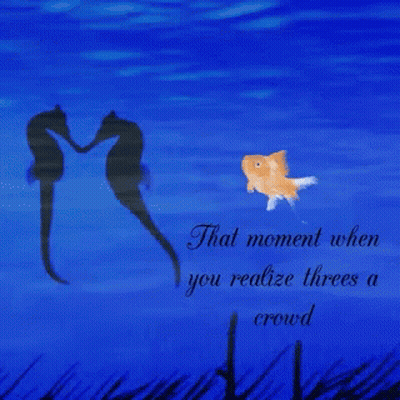 A Painting Of Seahorses And A Fish With The Words That Moment When You Realize Threes A Crowd GIF