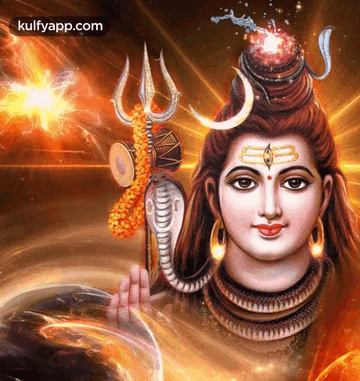 A Painting Of Shiva With A Trident And A Snake GIF