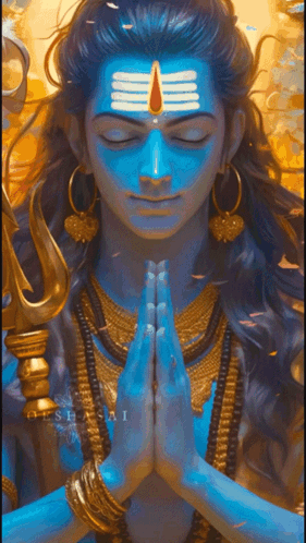 A Painting Of Shiva With His Eyes Closed And His Hands Folded In Prayer GIF