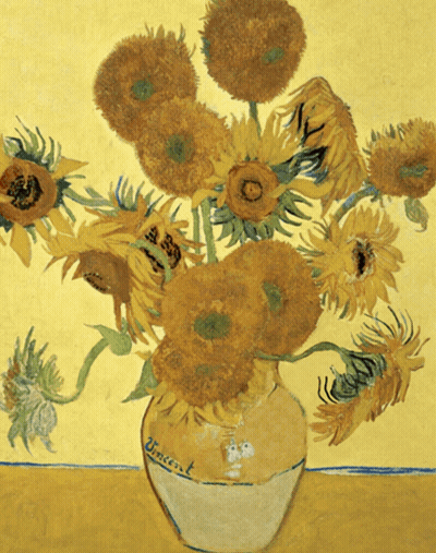 A Painting Of Sunflowers In A Vase That Says Vincent On It GIF
