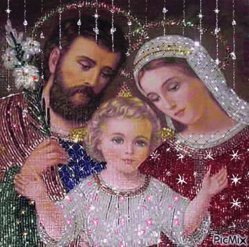 A Painting Of The Holy Family With A Baby Jesus GIF