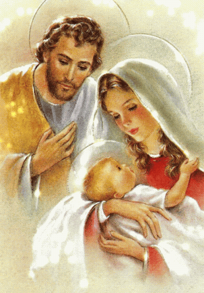 A Painting Of The Holy Family With Jesus And Mary GIF
