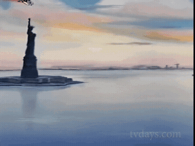A Painting Of The Statue Of Liberty With Tvdays.com Written On The Bottom GIF