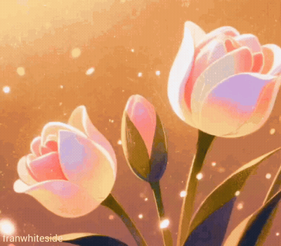 A Painting Of Three Flowers With The Name Franwhiteside On The Bottom Right GIF