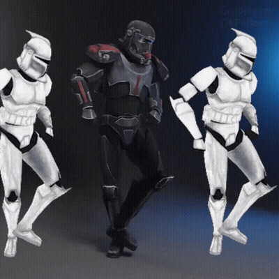 A Painting Of Three Stormtroopers Dancing With The Caption " Case For The Stormtroopers " GIF