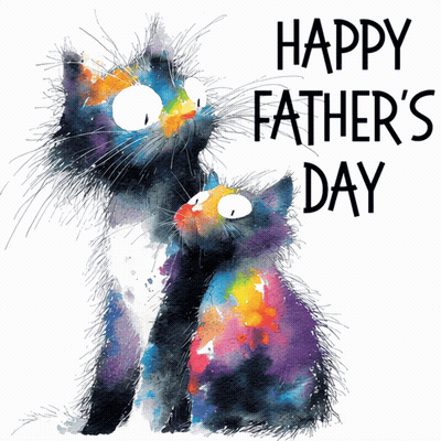 A Painting Of Two Cats With The Words Happy Father 'S Day GIF