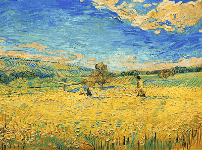 A Painting Of Two People In A Field Of Wheat . GIF