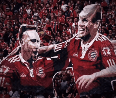 A Painting Of Two Soccer Players With Bayern Munich Written On Their Shirts GIF