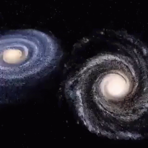 A Painting Of Two Spiral Galaxies In The Space GIF