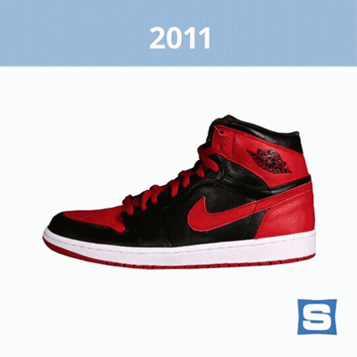 A Pair Of Black And Red Air Jordan Shoes From 2011 GIF